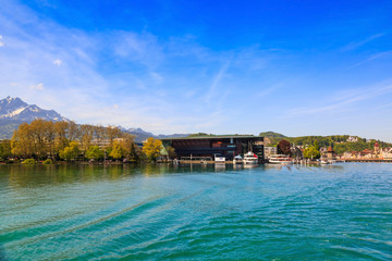 Lucerne lakefront view at ferry port (bahnhofquai)