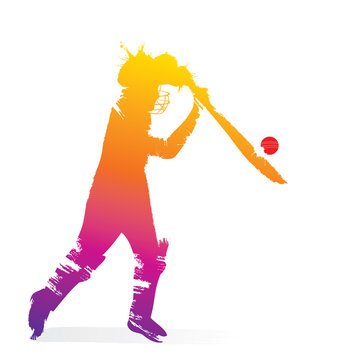 abstract cricket player design by brush stroke on white background