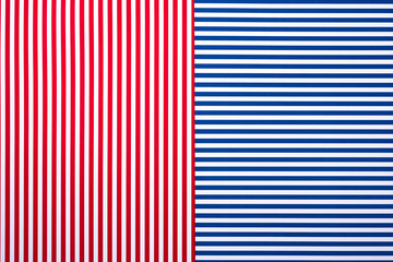 top view of blue and red surface with white stripes for background