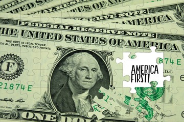 Dollar Geldschein als Puzzle und Slogan America First