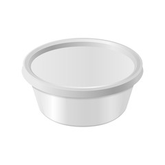 Oval white plastic box for your design and logo. Mock up for cheese, cream cheese, butter, etc. Side view. Vector template