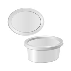 White plastic box for your design and logo. Mock up for cheese, cream cheese, butter, etc. Side view, top view, vector template