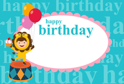 birthday card invitation with kids in lion costume