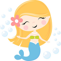 cute little mermaid illustration isolated on white, design for baby girl and children