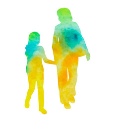 vector, isolated, watercolor silhouette family