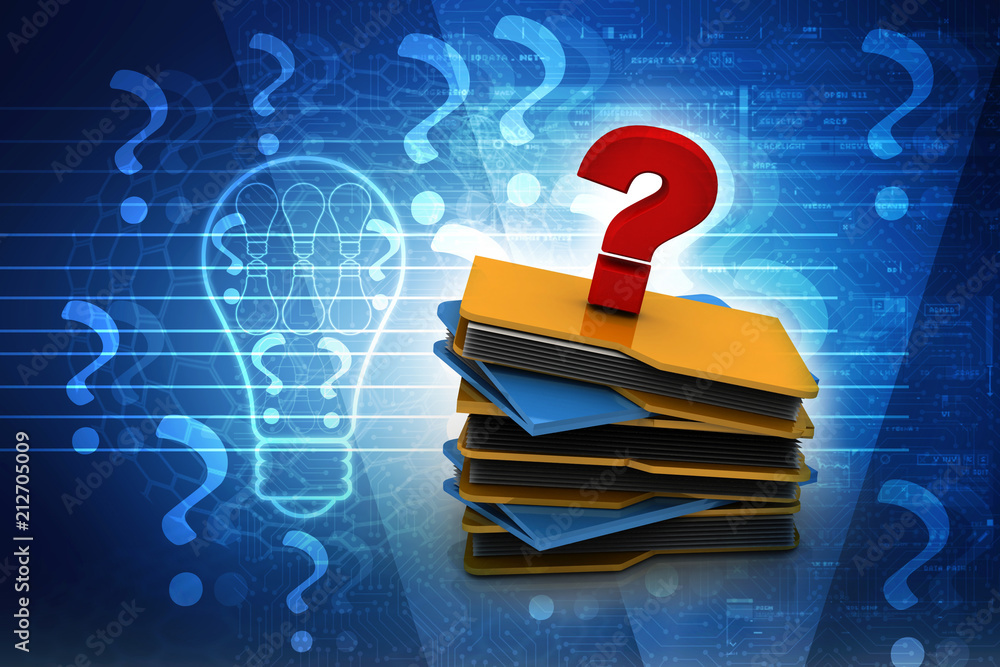 Poster 3d rendering file folder with question symbol