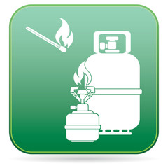 Camping stove with gas bottle icon vector