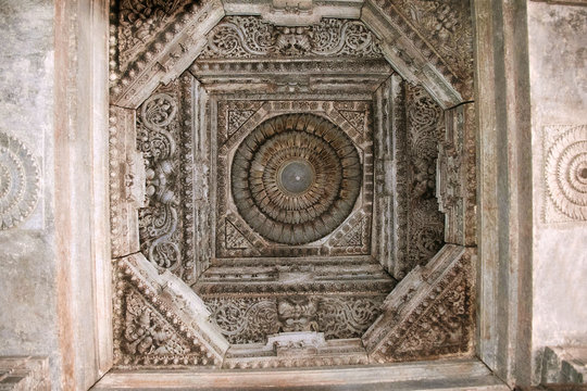 Decorative bay ceiling in Akkana Basadi, Sravanabelgola, Karnataka