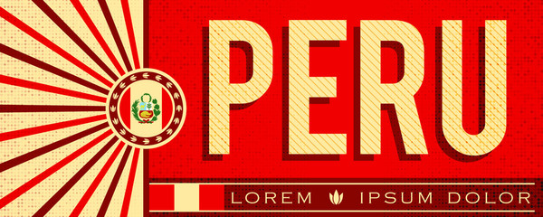 Peru patriotic banner vintage design, typographic vector illustration, peruvian flag colors - obrazy, fototapety, plakaty