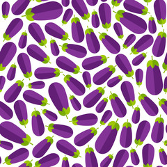 Summer vegetable seamless pattern. Retro style background ornament with eggpalnt or brinjal vegetables in bright purple and violet colors. Creative vector illustration for healthy diet decor