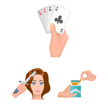Manipulation by hands cartoon icons in set collection for design. Hand movement vector symbol stock web illustration.