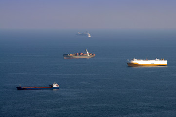 many cargo ships waiting for port entrance. industrial photo © Ioan Panaite