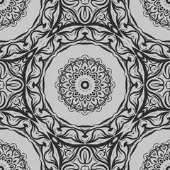 Floral Geometric Pattern with hand-drawing Mandala. Vector super illustration. For fabric, textile, bandana, scarg, print.