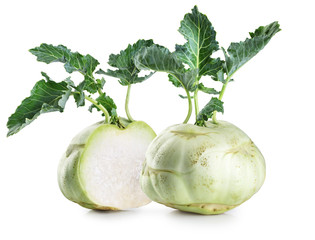 Fresh raw kohlrabi isolated on white background.