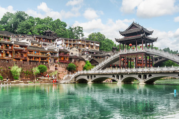 Amazing bridge with elements of traditional Chinese architecture