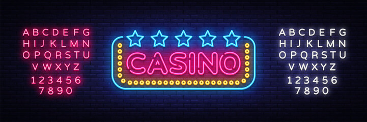 Casino Neon sign vector design template. Casino neon logo, light banner design element colorful modern design trend, night bright advertising, bright sign. Vector illustration. Editing text neon sign © Ivan