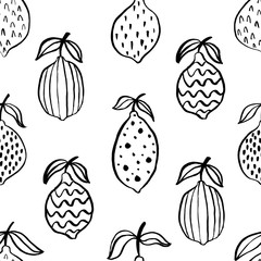 Lemon seamless pattern. Hand drawn summer fresh repeat background for textile and wrapping design. Vector illustration. 