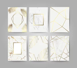 Tableaux ronds sur aluminium Marbre Luxury wedding invitation cards background template with gold marble texture and geometric shape pattern vector 