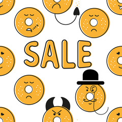 Fototapeta premium Print black yellow donuts emotions pattern