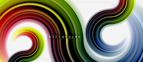 Rainbow fluid color line abstract background - swirl and circles, twisted liquid colours design, colorful marble or plastic wavy texture backdrop, multicolored template for business or technology