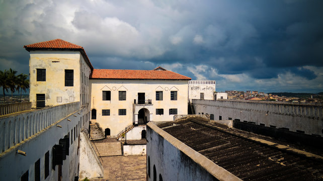 Aerial Interior view to Elmina castle and fortress, Ghana