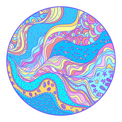 Mandala. Circle pattern with lines and waves. Nautical background. Line art creation. Zentangle. Coloring book. Zen art. Design for spiritual relaxation for adults