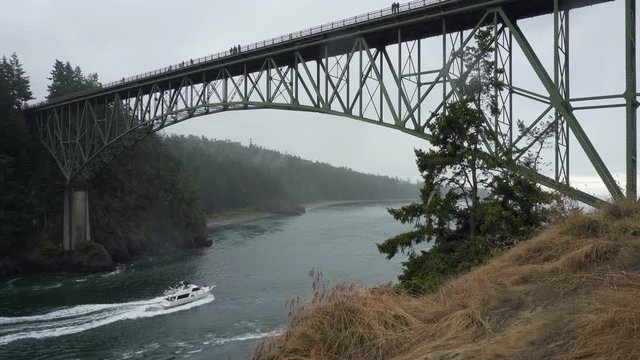 Ultra high definition 4k movie of Deception Pass bridge over the strait separating Whidbey Island from Fidalgo Island in Washington State