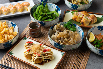 Japanese food served on the table.