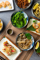 Japanese food served on the table.