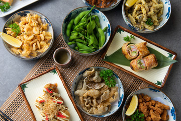 Japanese food served on the table.