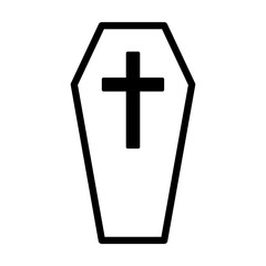 Obraz premium Coffin for the dead or casket with cross line art vector icon for games and websites