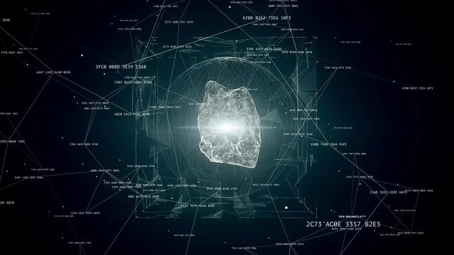 abstract tech background animation, rotating object in the sphere