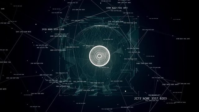 abstract tech background animation, rotating object in the sphere