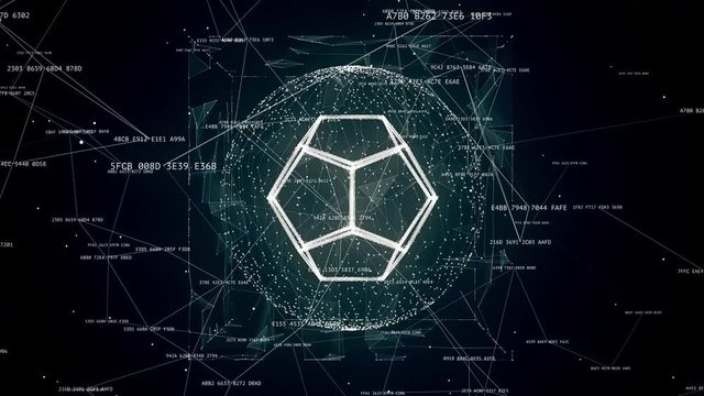 abstract tech background animation, rotating object in the sphere