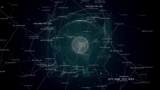 abstract tech background animation, rotating object in the sphere