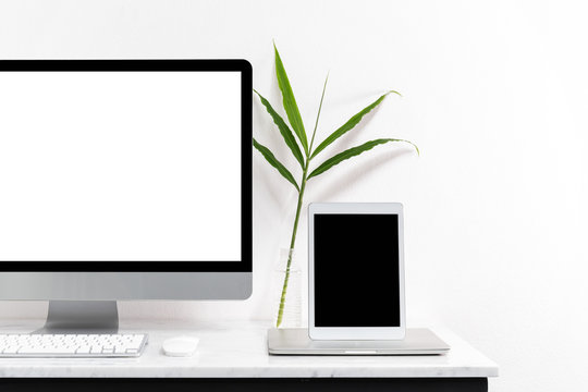 White desktop computer for mockup your advertise.
