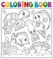 Papier Peint photo Pour enfants Livre de coloriage thème de la vie marine 1