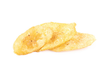 Pile of spiced banana chips isolated