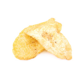 Pile of spiced banana chips isolated