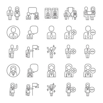 Vector set of business people line icons