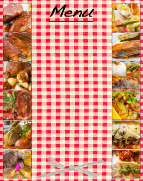carte menu restaurant sur nappe Vichy à carreaux rouges