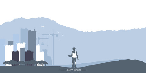 Landscape with construction. Vector illustration