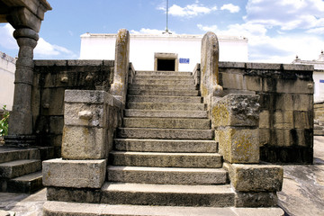Fototapeta premium Front view of Eradukatte Basadi, Chandragiri hill, Sravanabelgola, Karnataka. It is situated opposite Chavundaraya Basadi and enshrines the statue of Lord Adinataha.