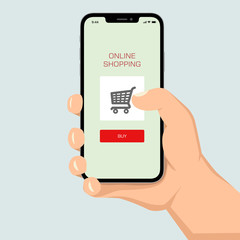 Brutal human hand holding smartphone with white screen flat style illustration