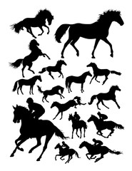 Silhouette of jockey and horse. Good use for symbol, logo, web icon, mascot, sign, or any design you want.