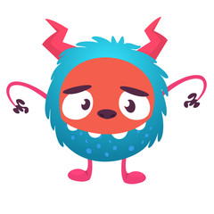 Scary cartoon monster. Vector Halloween blue monster illustration