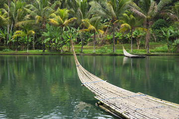 Bamboo boat on small lake in Bali,Indonesia