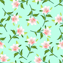 Obraz premium Pink Lily on Green Mint Background