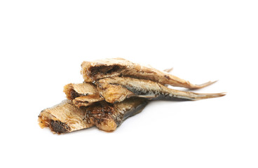 Fototapeta premium Pile of oil canned sprats isolated