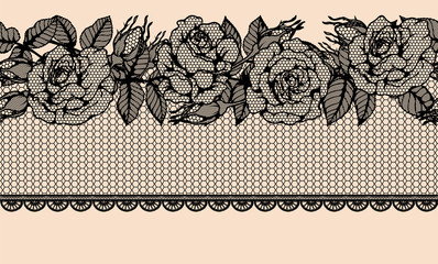 Rose vector lace seamless pattern by hand drawing.Beautiful flower on brown background.Rose lace art highly detailed in line art style.Flower tattoo on vintage paper. - obrazy, fototapety, plakaty